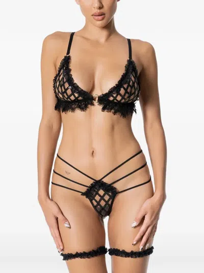 God Save Queens Lattice Strappy Thong In Black
