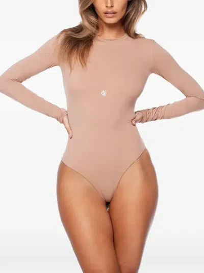 God Save Queens Long-sleeve Bodysuit In Brown