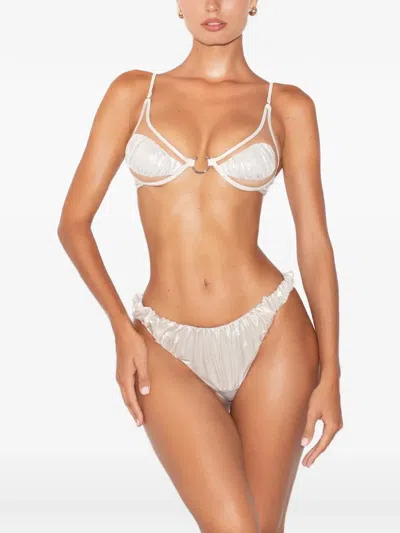 God Save Queens Muse Cut-out Ruched Bikini Top In Neutral