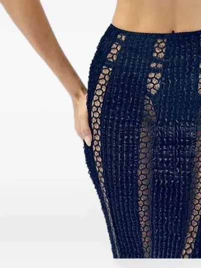 God Save Queens Pandora Sheer-knit Midi Skirt In Blue