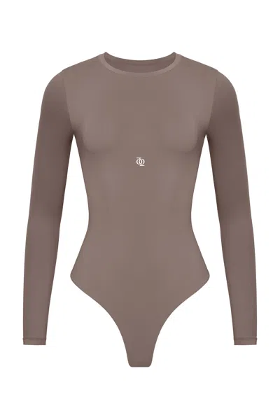 God Save Queens Women's Brown Second Skin Long Sleeve Crew-neck Bodysuit Mushroom