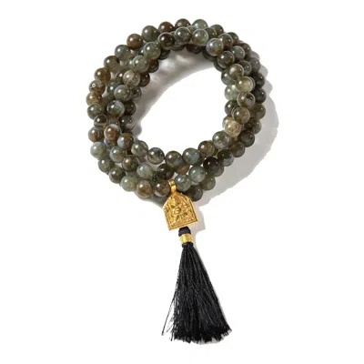 Goddess Charms Women's Gold / Black / Brown Success & Manifestation Mala ~ Hanuman ~ Labradorite In Green