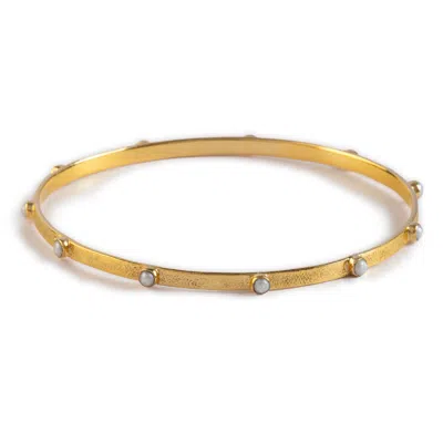 Goddess Charms Women's Gold Crown Chakra Bangle - Pearl