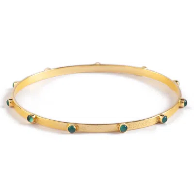 Goddess Charms Women's Gold Heart Chakra Bangle - Green Onyx In Gray