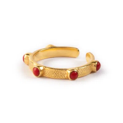 Goddess Charms Women's Gold / Red Root Chakra Ring - Coral