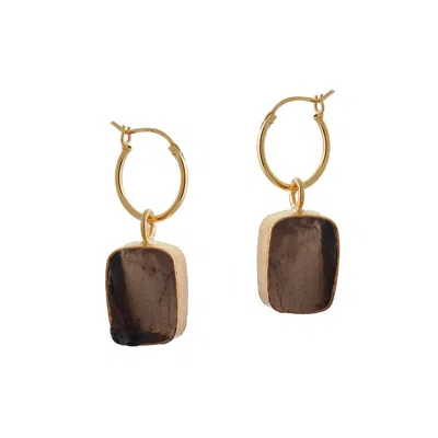 Goddess Charms Women's Neutrals / Gold / Grey Smoky Quartz Elemental Crystal Earrings In Multi
