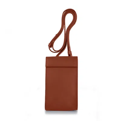 Godi. Women's Handmade Adjustable Leather Phone Bag With Pocket - Rust Brown