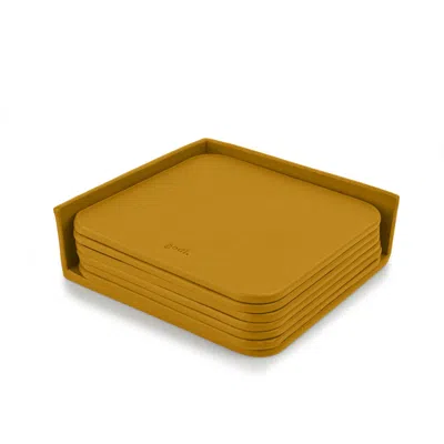 Godi. Yellow / Orange Large Leather Coasters - Set Of 6 - Amber Yellow