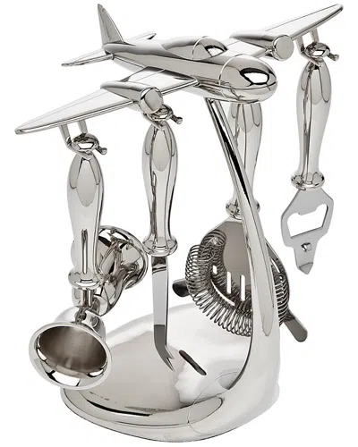 Godinger Airplane 5pc Bar Tool Set With Stand In Silver