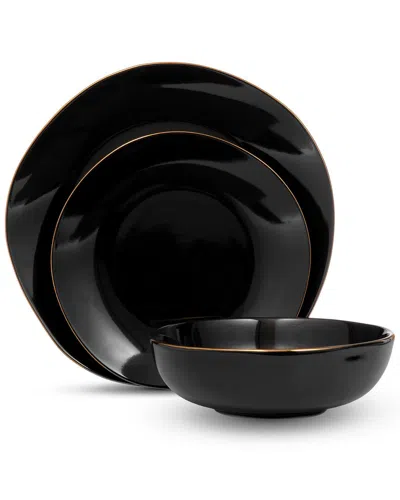 Godinger Andover Black 12pc Gold Rim Dinnerware Set