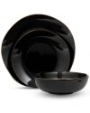 Godinger Andover Black 12pc Gold Rim Dinnerware Set, Service For 4 In Black