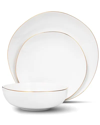 Godinger Andover White 12pc Gold Rim Dinnerware Set, Service For 4