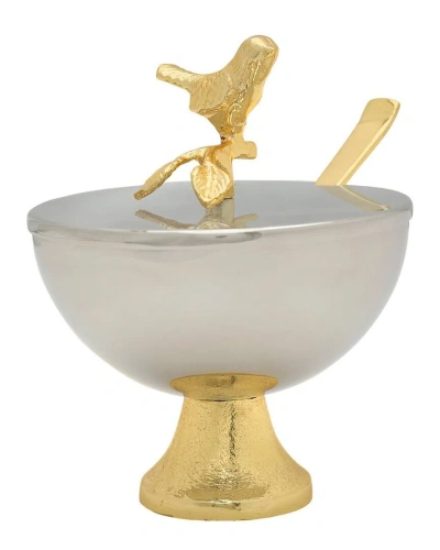 Godinger Bird Top Jam Jar With Spoon In Gold