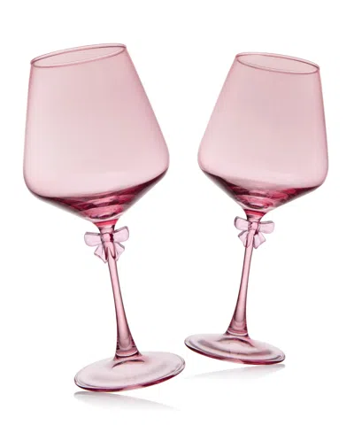 Godinger Bow Wine Glass, Set Of 2 In Pink