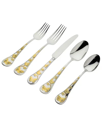 Godinger Butterfly Sandblast 24k-plated 20pc Flatware Set In Gold