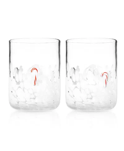 Godinger Candy Cane Double Old Fashioned Glasses, Set Of 2 In White