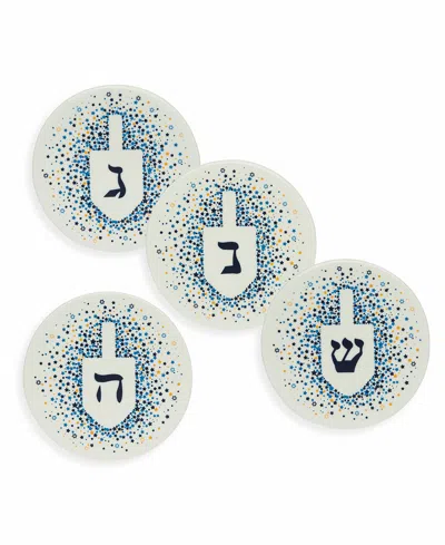 Godinger Chanukah 4 Piece Plates Set With Dreidel Design In Blue