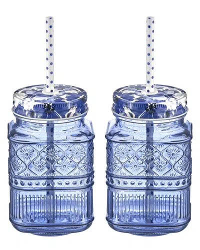 Godinger Claro Blue Mason Jars (set Of 2)