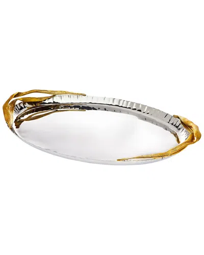 Godinger Crumpled Leaf Oval Tray In Silver