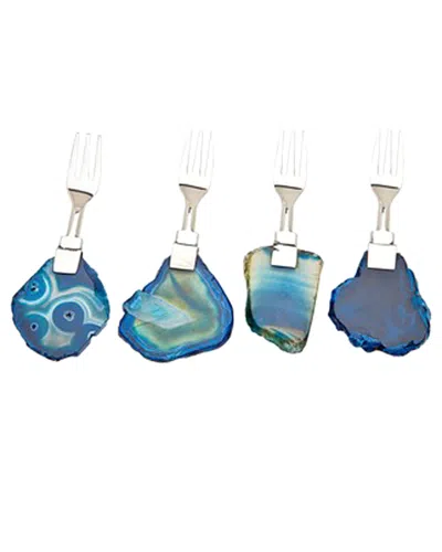 Godinger Exuma Handled Dessert Fork (set Of 4) In Blue
