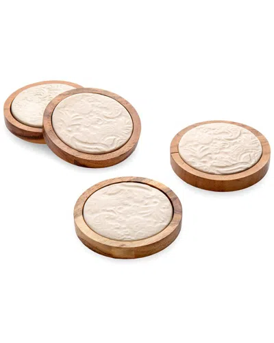 Godinger Floral Porcelain & Wood Coaster Set