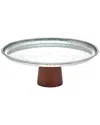 Godinger Galvenized Cakeplate & Wood Pedestal Set