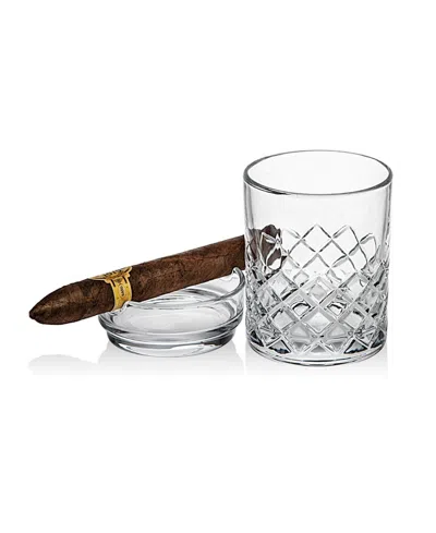 Godinger Hatch 2-pc. Double Old-fashioned Glass And Cigar Holder Bar Set In Transparent