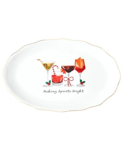 Godinger Holiday Cheers Rim Serving Platter In White