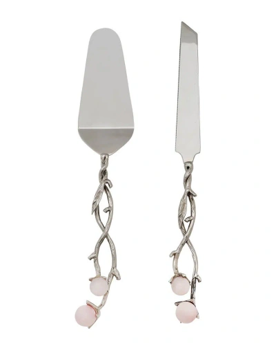 Godinger Hyaline Pink Cake Server Set In Silver