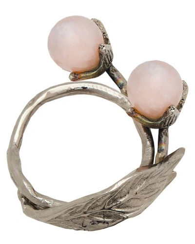 Godinger Hyaline Pink Napkin Ring Set In Silver