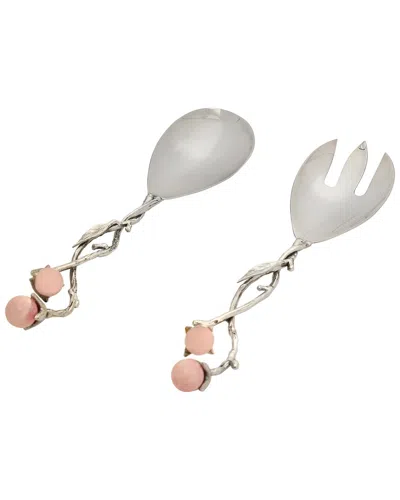Godinger Hyaline Pink Salad Server Set In Silver