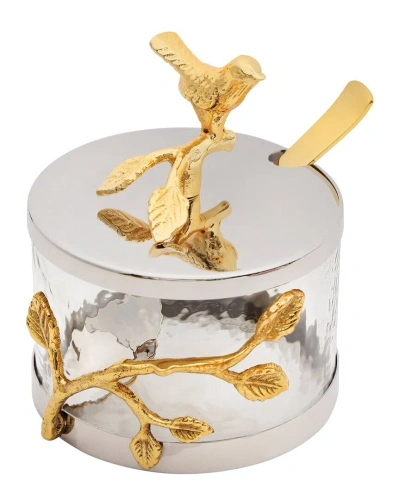 Godinger Marble Queen Bird Top Jam Jar With Spoon In Gold