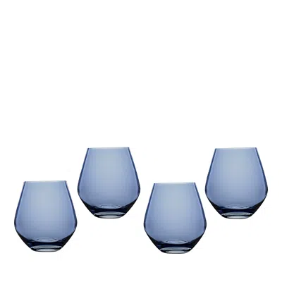 Godinger Meridian Stemless Wine Glasses, Blue - Set Of 4