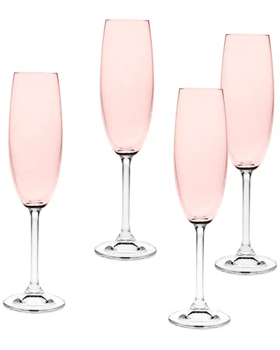 Godinger Meridian Blush Set Of 4 Flute Glasses In Pink
