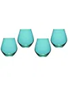 Godinger Meridian Stemless Wine Glasses, Teal - Set Of 4 In Teal