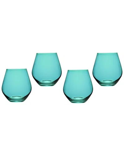 Godinger Meridian Stemless Wine Glasses, Teal - Set Of 4