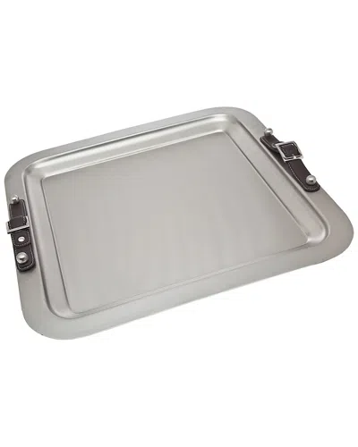 Godinger Metallic Tray With Leather Straps In Silver