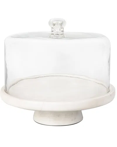 Godinger Mila Footed Marble Cake Stand With Dome In White