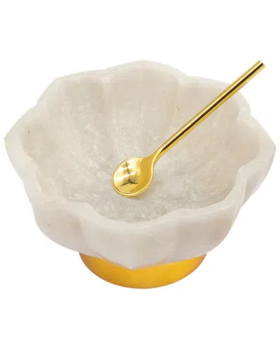 Godinger Mila Marble Spice Dish With Spoon In White