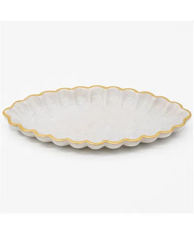 Godinger Mila Oval Scalloped Marble Tray In White