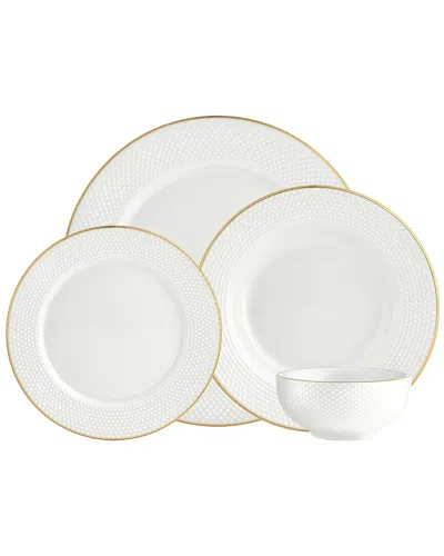 Godinger Pique Gold 16pc Dinnerware Set In White