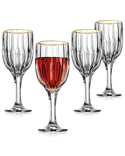 Godinger Pleat Gold Rim Goblet Glasses (set Of 4) In Transparent