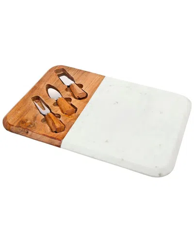 Godinger Rosewood Marble & Wood Cheese Board With Cheese Knife Set In White