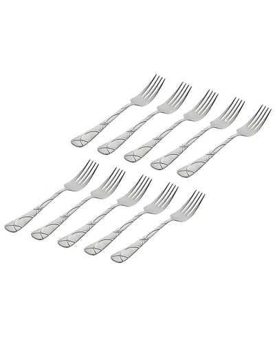 Godinger Set Of 10 Olympia Sandblasted 18/0 Stainless Steel Salad Fork In Silver