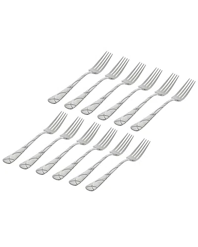 Godinger Set Of 12 Olympia Sandblasted 18/0 Stainless Steel Dinner Fork In Silver