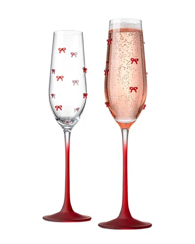 Godinger Set Of 2 Bow Champagne Stems In Pink
