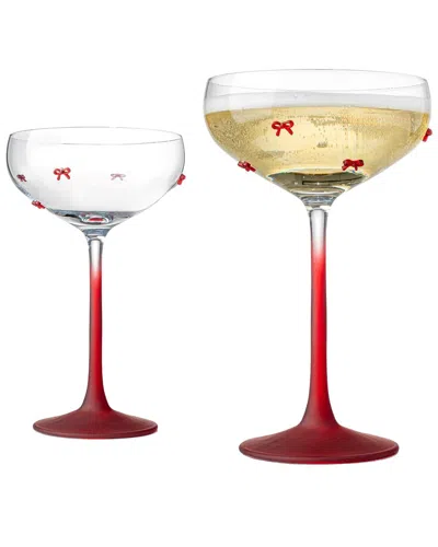 Godinger Set Of 2 Bow Coupe Frost Stem Glasses In Red