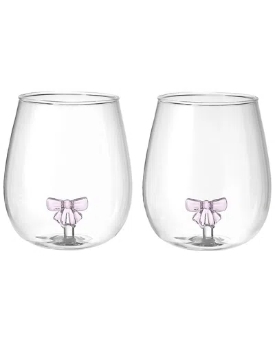 Godinger Set Of 2 Bow Stemless Red Wine Glasses