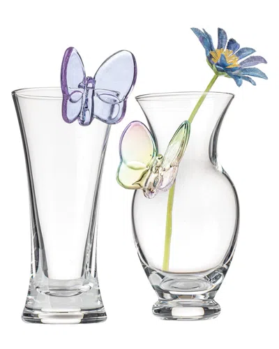 Godinger Set Of 2 Butterfly Bud Vases In Transparent