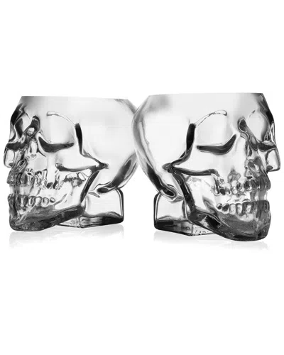Godinger Set Of 2 Grinning Skull Double Old Fashioned Glasses In Transparent